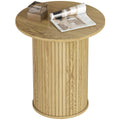 Round Side Table, Fluted Accent End Table, Narrow Nightstand for Small Spaces, Living Room, Oak