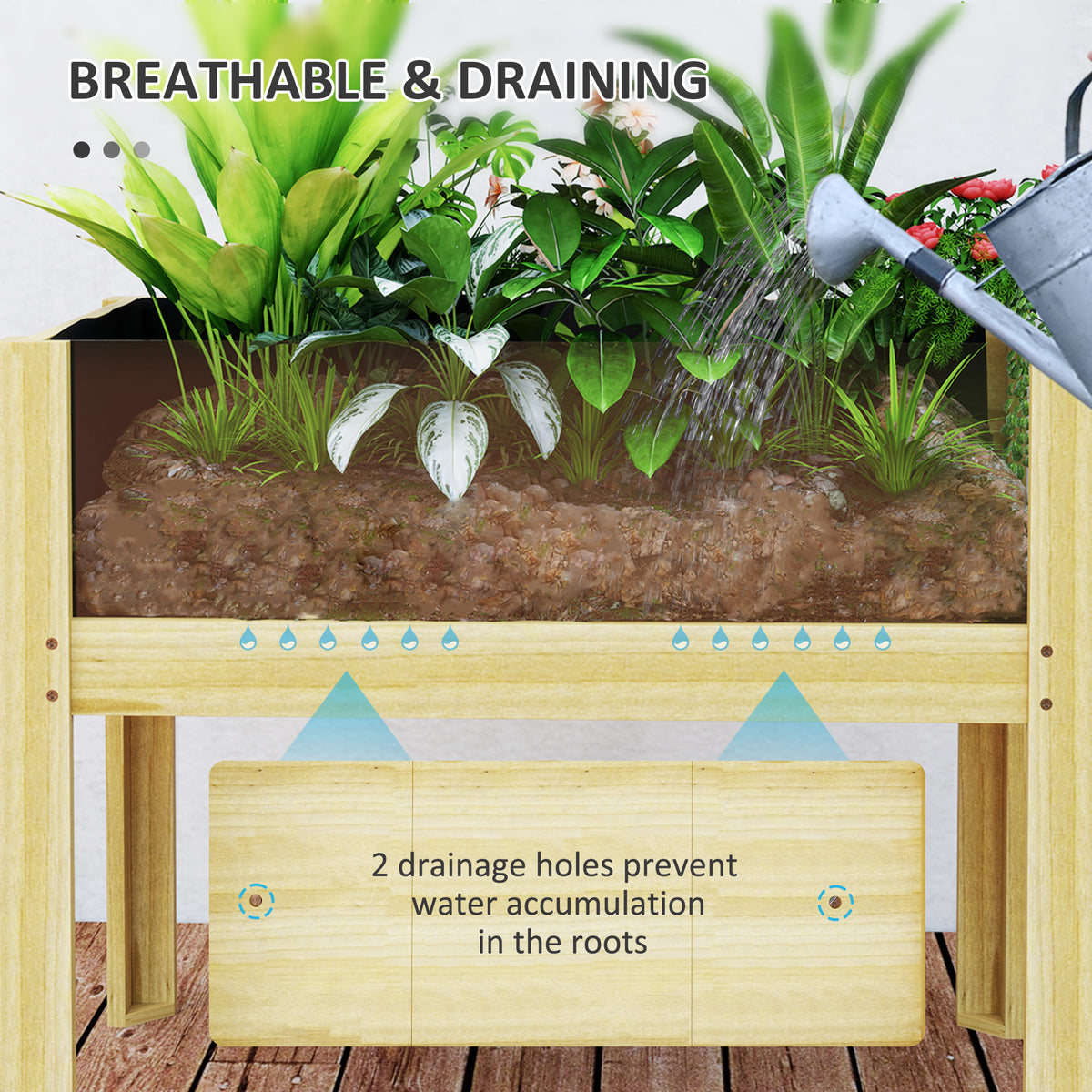 Wooden Raised Garden Bed with Acrylic Panels, Raised Planter Box with Drainage Holes, 43.3" x 19.7" x 31.5"