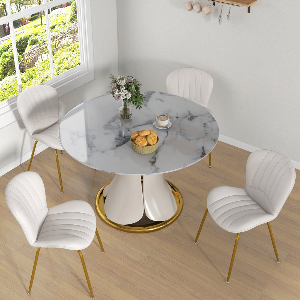 Dining Chairs Set of 2, Modern Accent Chair with Cushioned Backrest, Upholstery for Living Room, Cream White