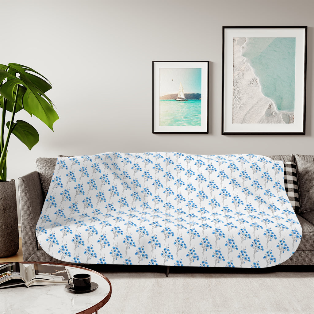 Cozy Sherpa Blanket — Reversible Plush Throw (ሰማያዊ ንድፊታትን ቤዥን)