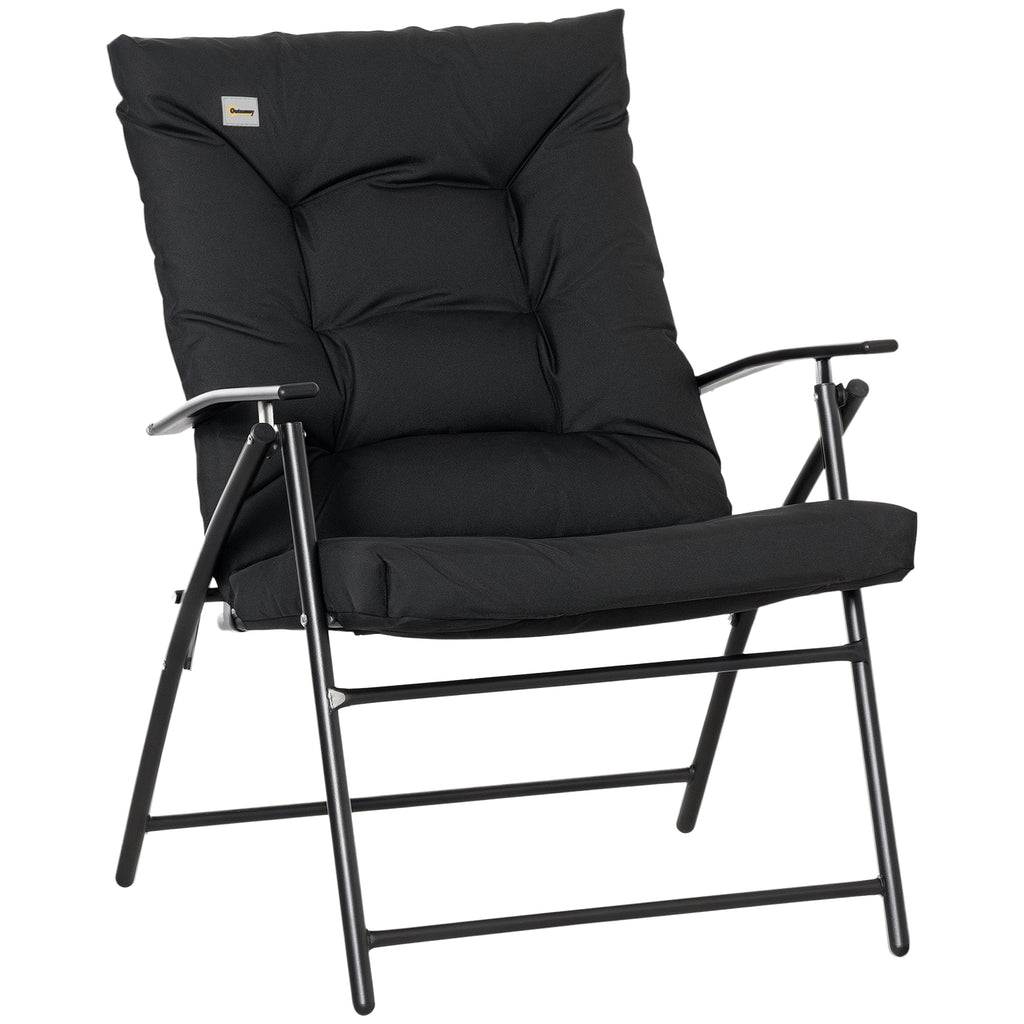 Foldable Lounge Chair, Fabric Upholstered Recliner, Outdoor Lounger with Armrest, Metal Frame for Backyard, Blue