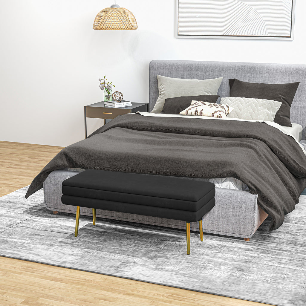 39" Storage Ottoman, Velvet End of Bed Bench with Steel Legs, Foot Stool with Storage for Bedroom, Living Room