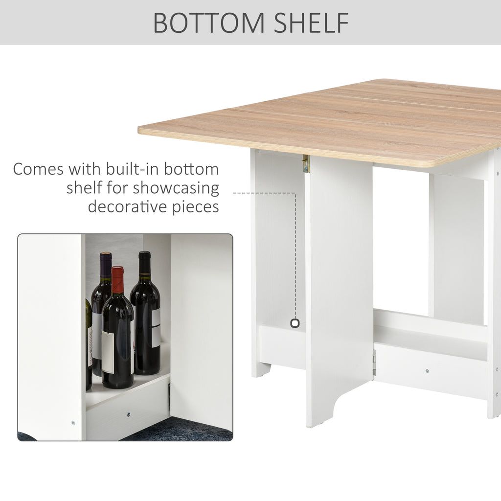 Foldable Dining Table, Folding Table with Storage Shelf, Drop-Leaf Kitchen Table for Dining Room, Oak