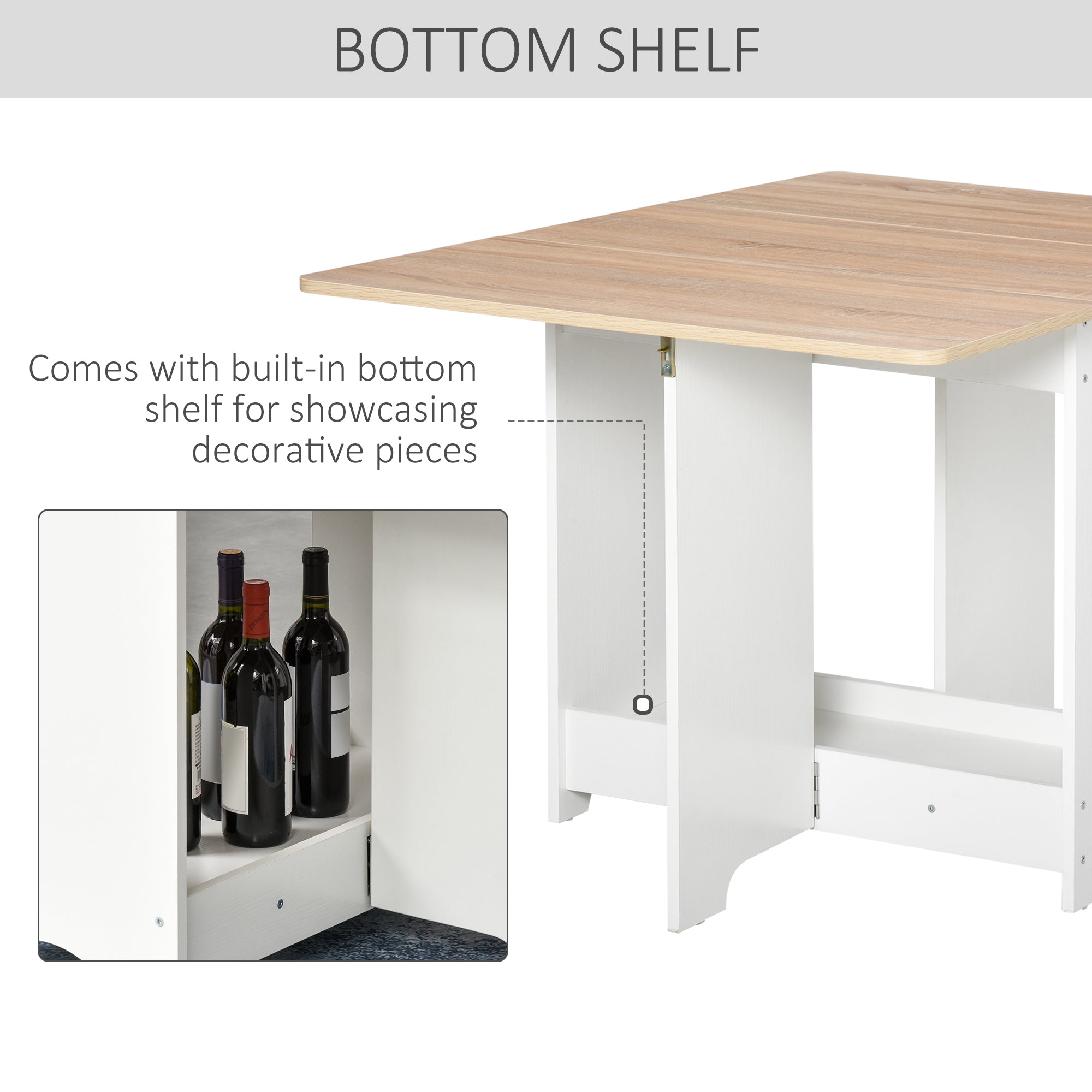 Foldable Dining Table, Folding Table with Storage Shelf, Drop-Leaf Kitchen Table for Dining Room, Oak