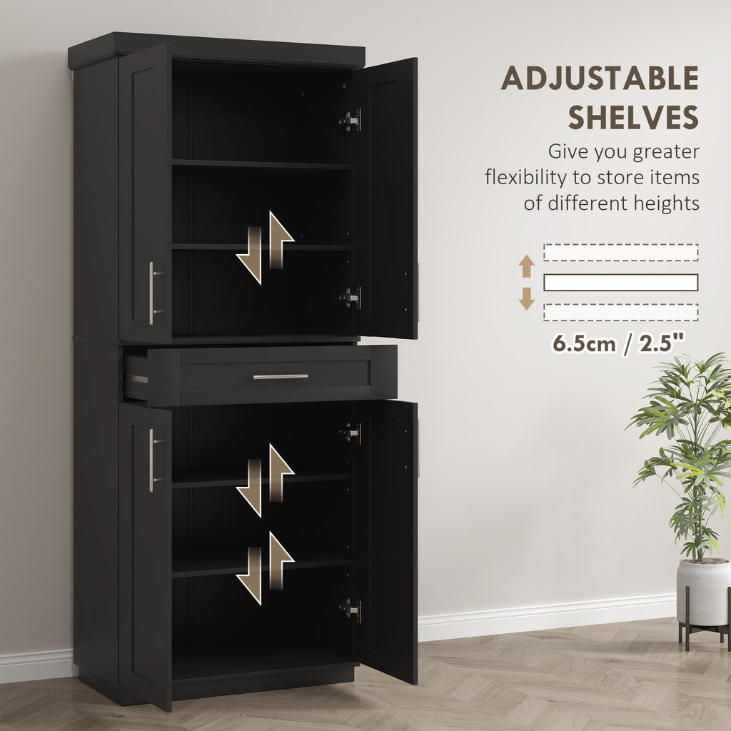 72" Storage Cabinet, Freestanding Kitchen Pantry Cabinet with 4 Doors, Drawer and 3 Adjustable Shelves, White