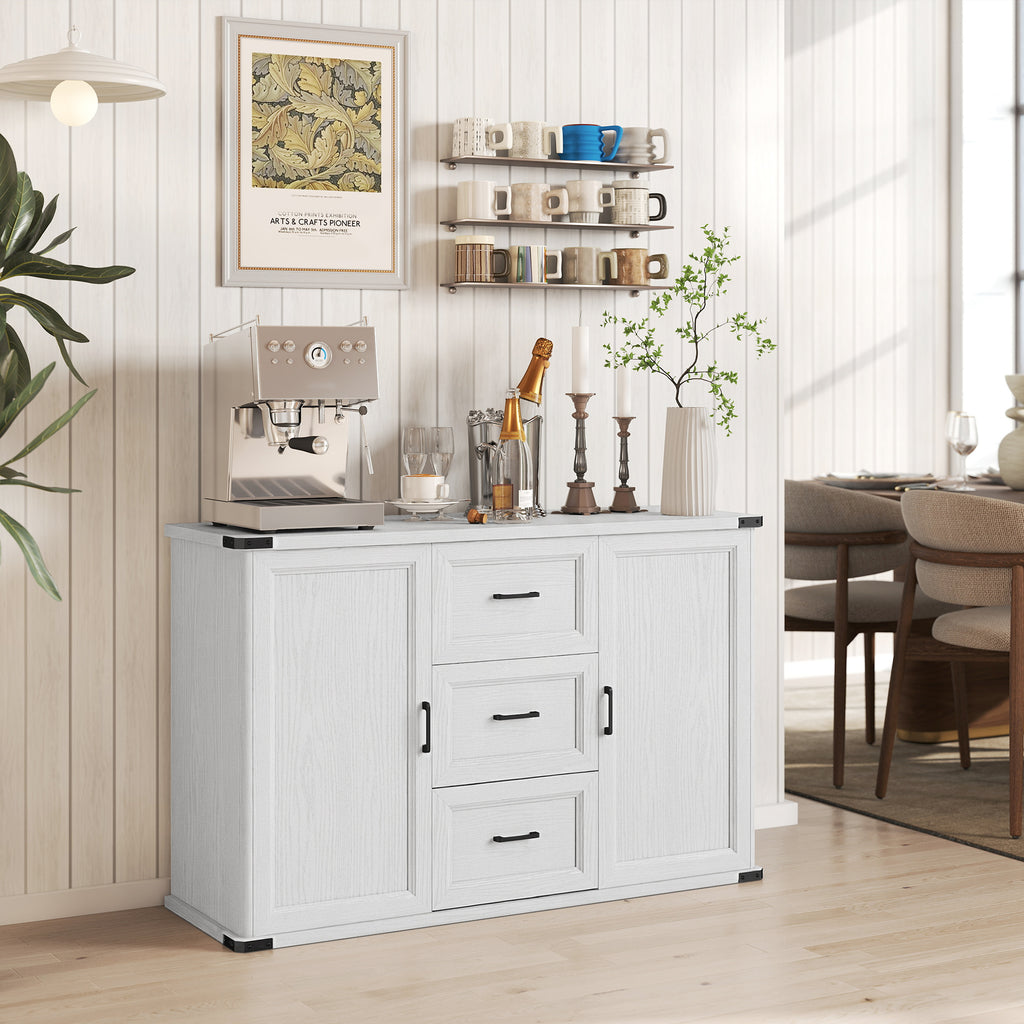 Sideboard with 3 Drawers and 2 Doors, 47" Buffet Cabinet with Adjustable Shelves for Kitchen, Black Wood Grain