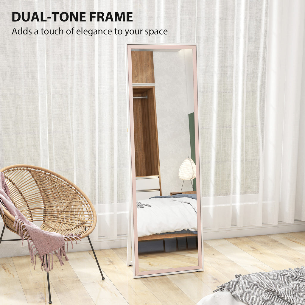 64" x 21" ሙሉ ቁመት መስታወት፣ ምስ ፍሬም ዝተሰርሐ ካራባዕ ሙሉ ኣካል መስታወት፣ ደው ዝበለ፣ ዝተንጠልጠለ ወይ ዝተደገፈ፣ ጻዕዳን ሮዛን