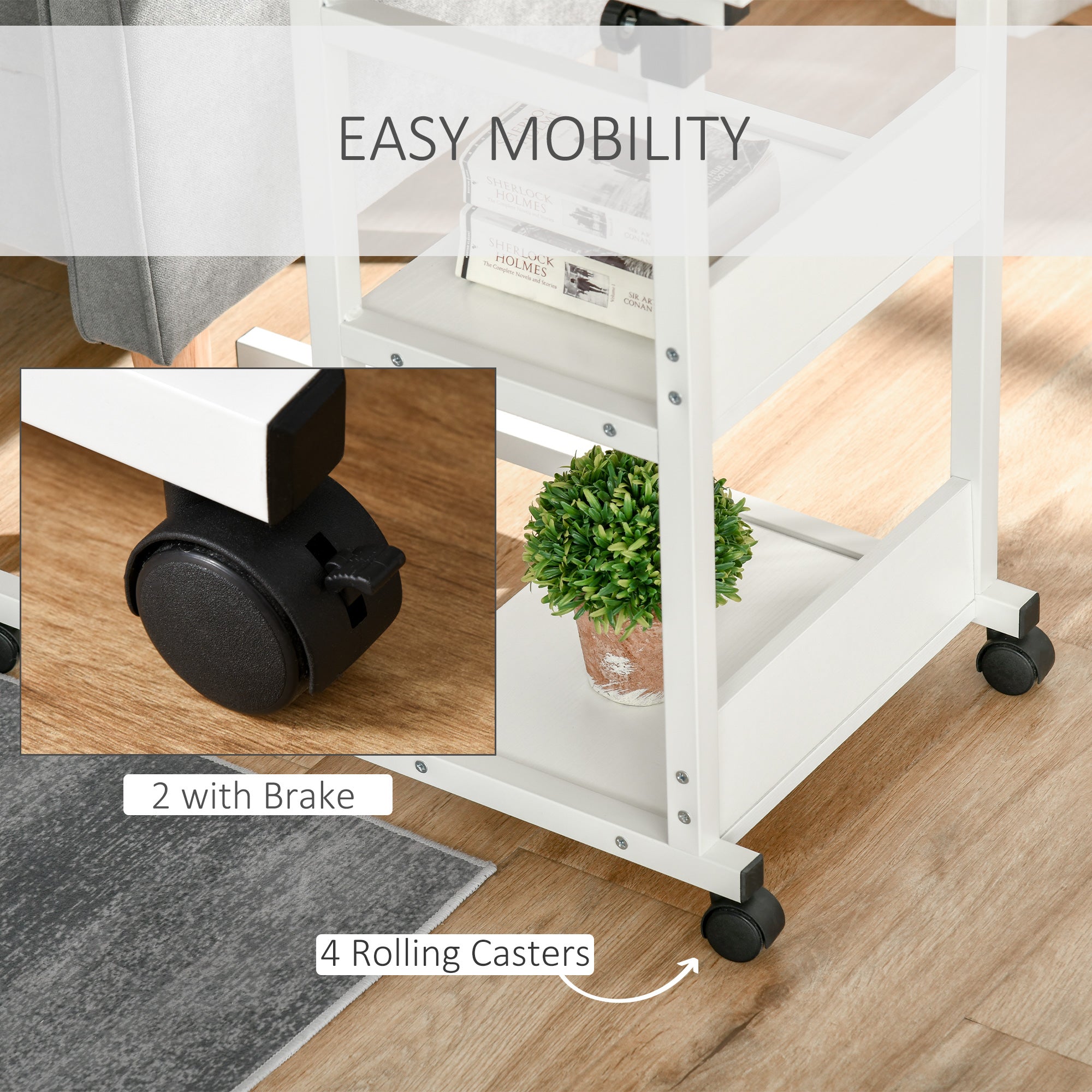 Mobile Standing Desk, Adjustable Height 31.5 inch Stand Up Desk with Wheels for Home Office, White