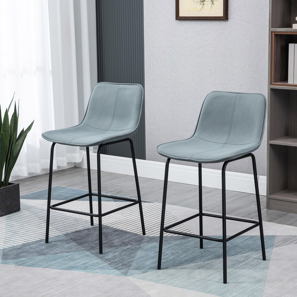 Bar Stools Set of 2, Upholstered Counter Height Bar Chairs, Kitchen Stools with Steel Legs