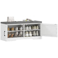 Shoe Bench with Cushion Shoe Storage Bench with Doors Adjustable Shelves for Entryway, White