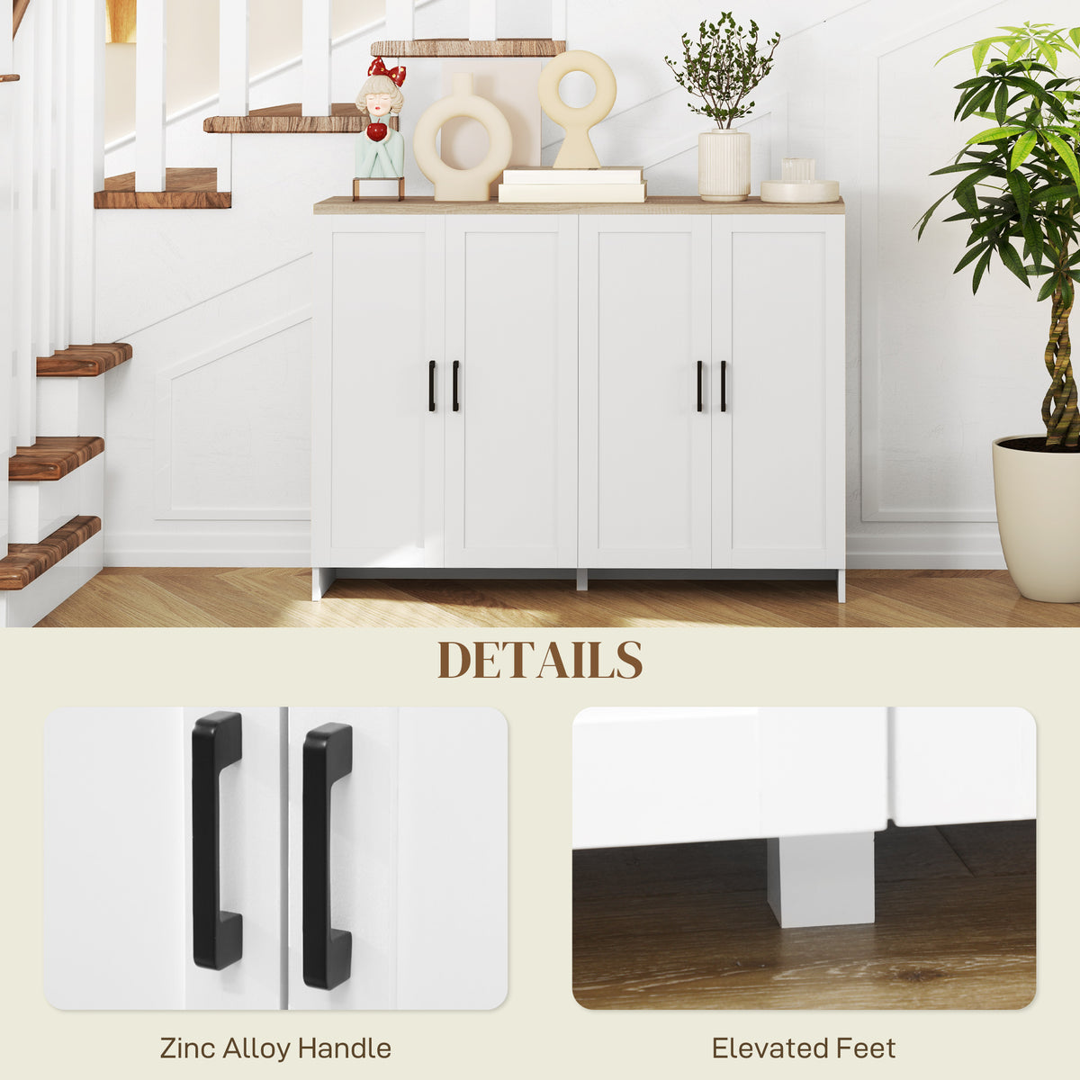 Modern Sideboard Buffet Cabinet, Modern Kitchen Storage Cabinet with 3 Doors Adjustable Shelves, for Dining Room, Black