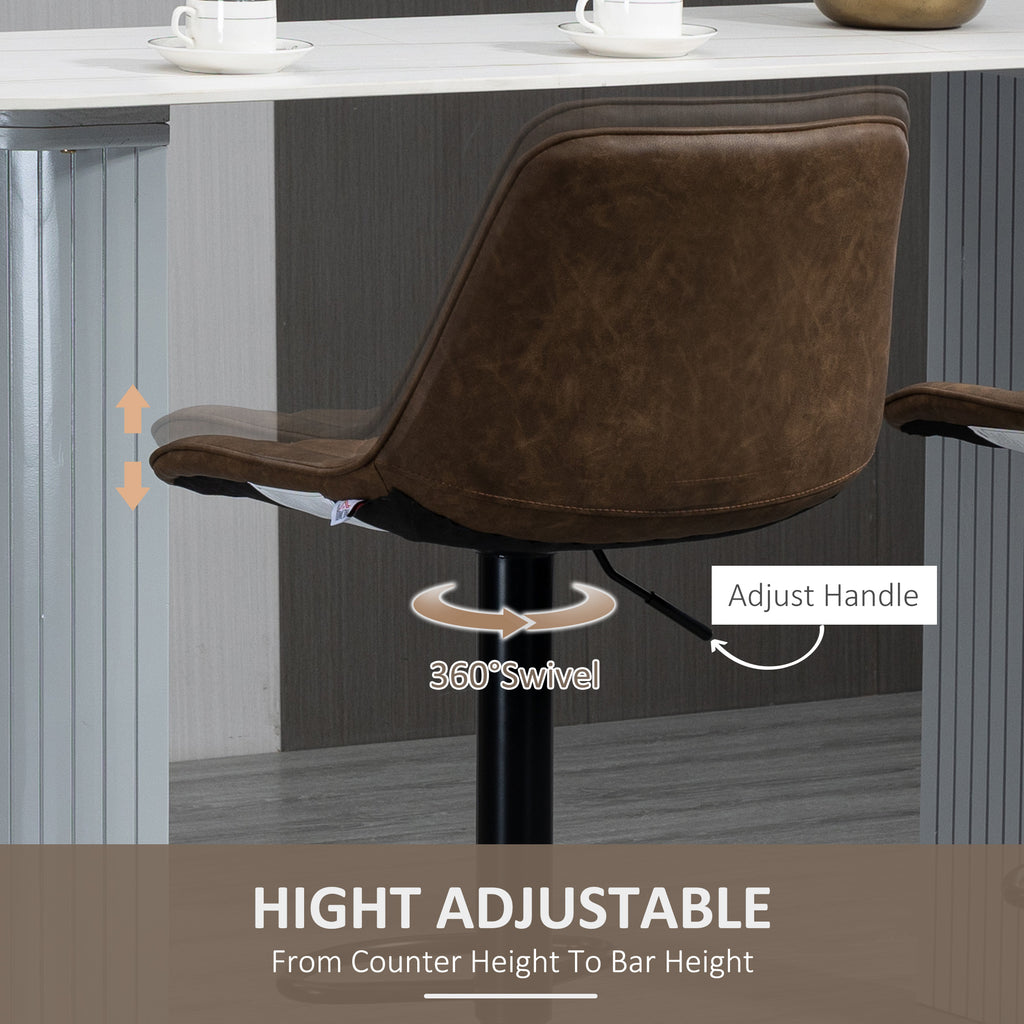 Bar Stools Set of 2, Swivel Counter Height Barstools with Back, Footrest, Adjustable Height, Dark Brown