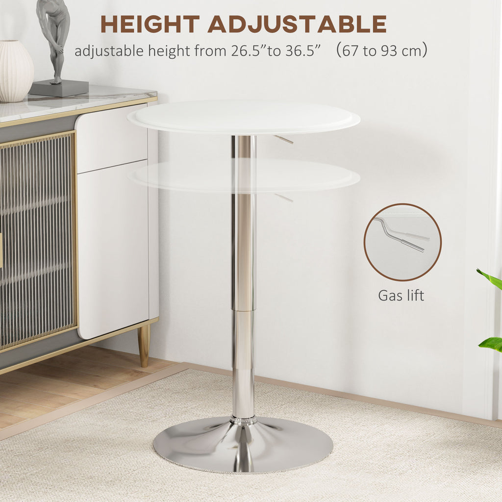 Modern Round Bar Table Adjustment Height Home Pub Bistro Desk Faux Leather Covered Wooden Top Chrome Base Black