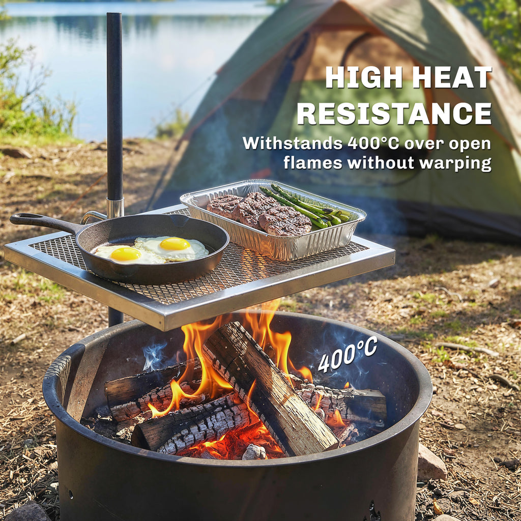 Swivel Campfire Grill, 360° Adjustable Heavy Duty Chrome-Plated Steel Campfire Cooking Grate, Silver
