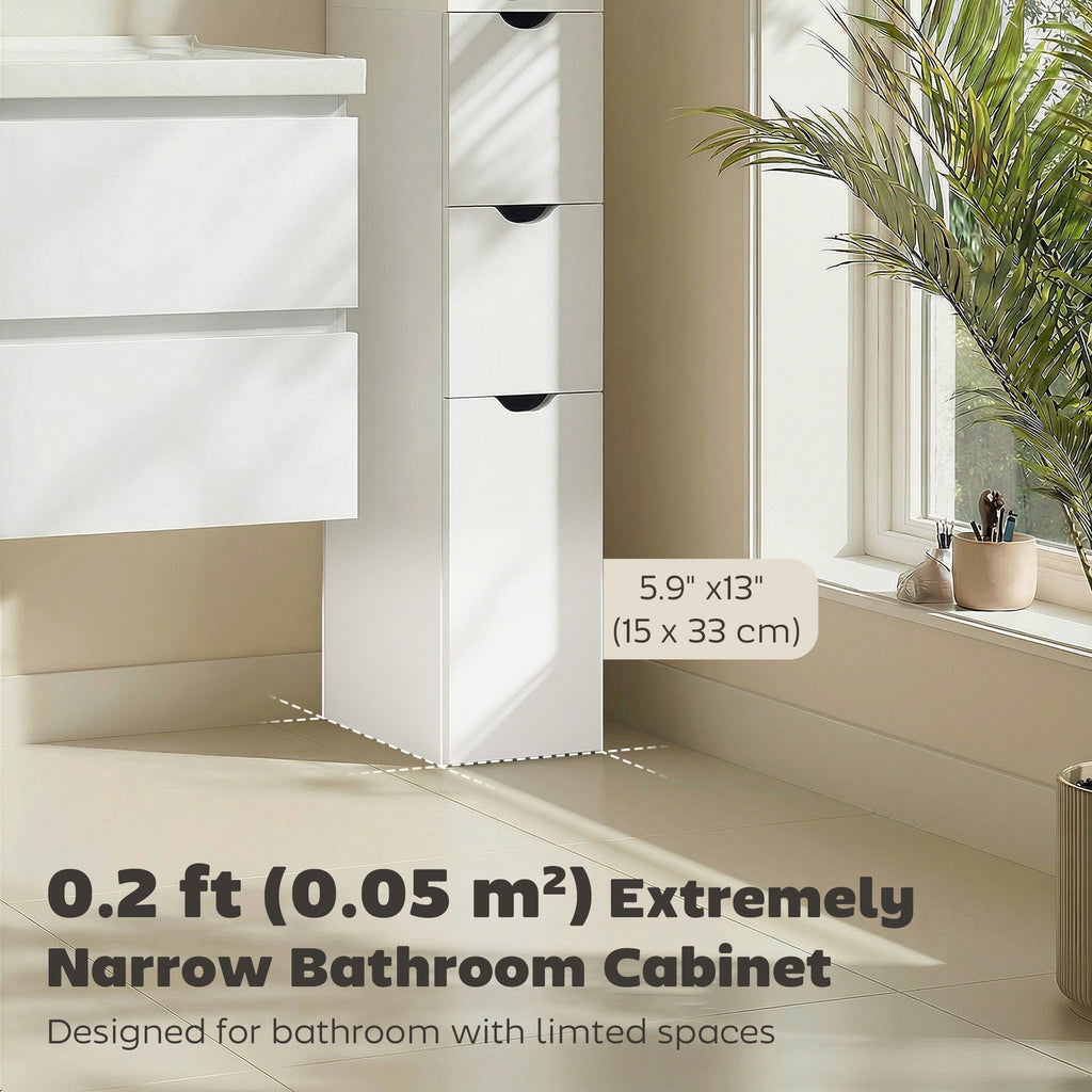 Tall Bathroom Storage Cabinet, Narrow Bathroom Cabinet with Drawers and Open Shelves for Small Spaces, Brown