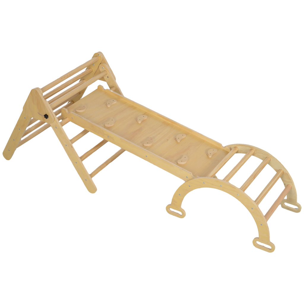 Qaba 5 in 1 Pikler Triangle Set with Ladder, Ramp, Arch, for 18-48 months, Nature Wood