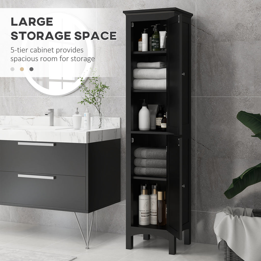 Tall Bathroom Cabinet, Freestanding Storage Organizer with Adjustable Shelves and Cupboards, 15" x 13" x 63", White