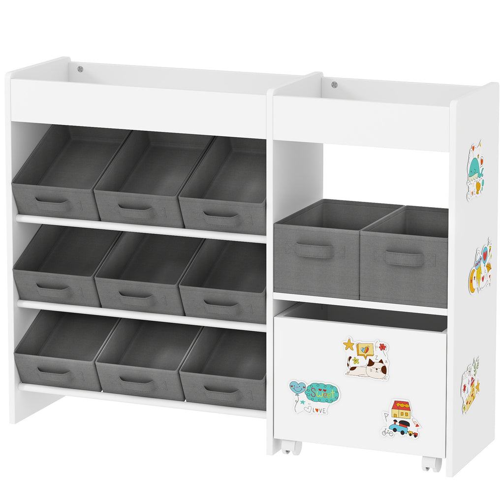 Qaba Toy Storage Organizer with 11 Non-Woven Fabric Boxes, Storage Cabinet & Shelves, for Kids Room, Nursery, Playroom White