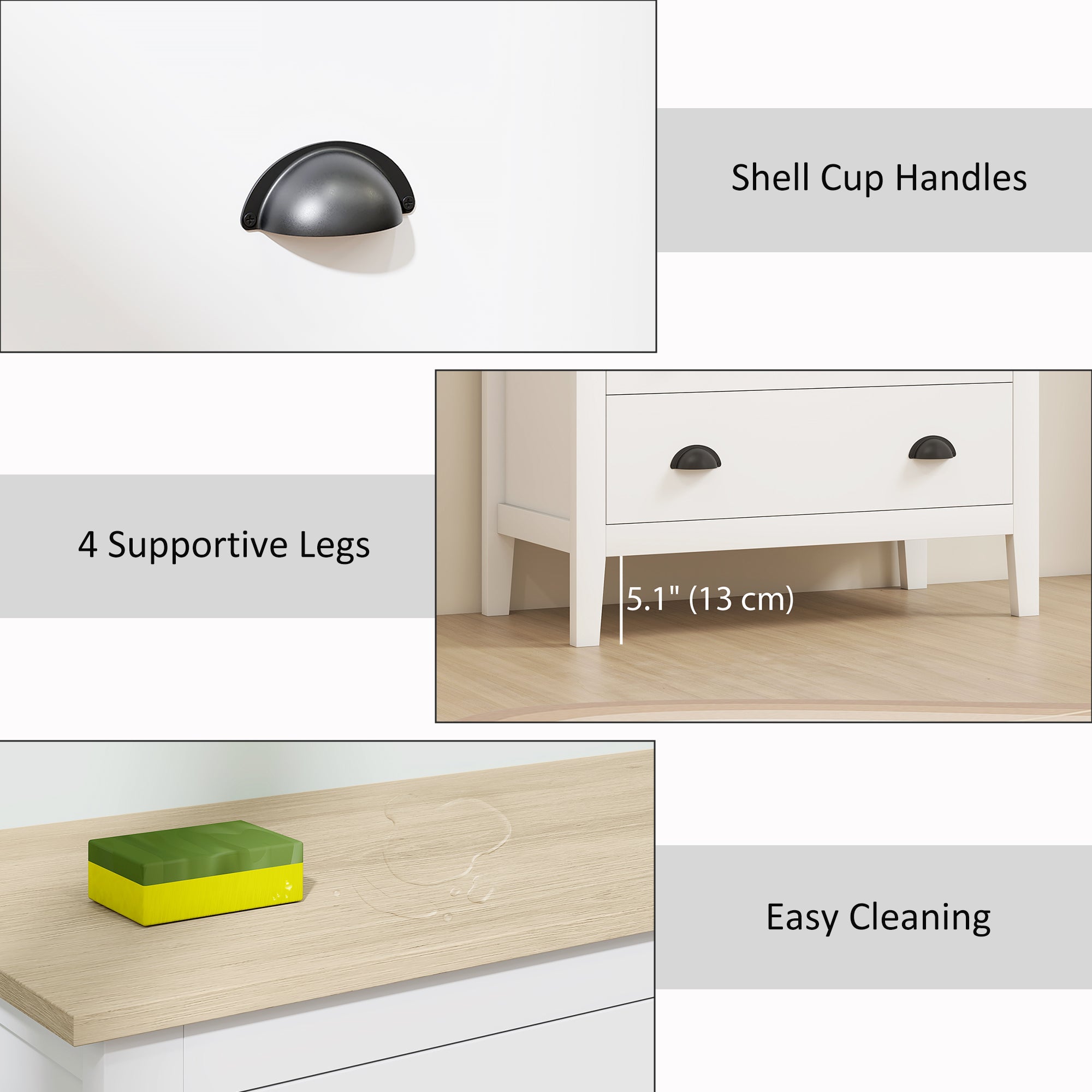 Chest of Drawers with Anti-Tipping, Simple Setup, Easy Clean, Quiet Slides, Modern 3 Drawer Dresser, White