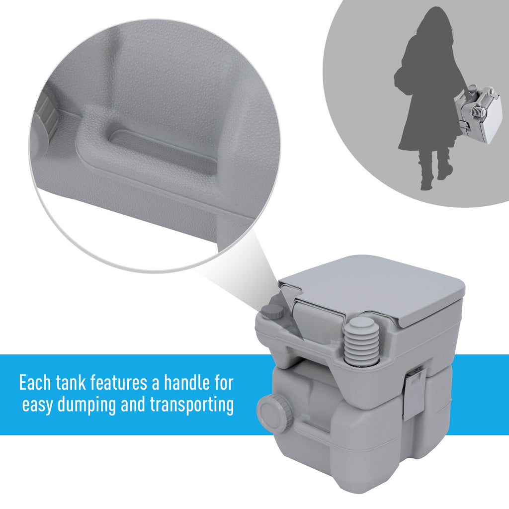 Portable Toilet for Adults, Travel Toilet with 2 Detachable Tanks, Camping Toilet for Trips, 5.3 Gallon (20L), Grey