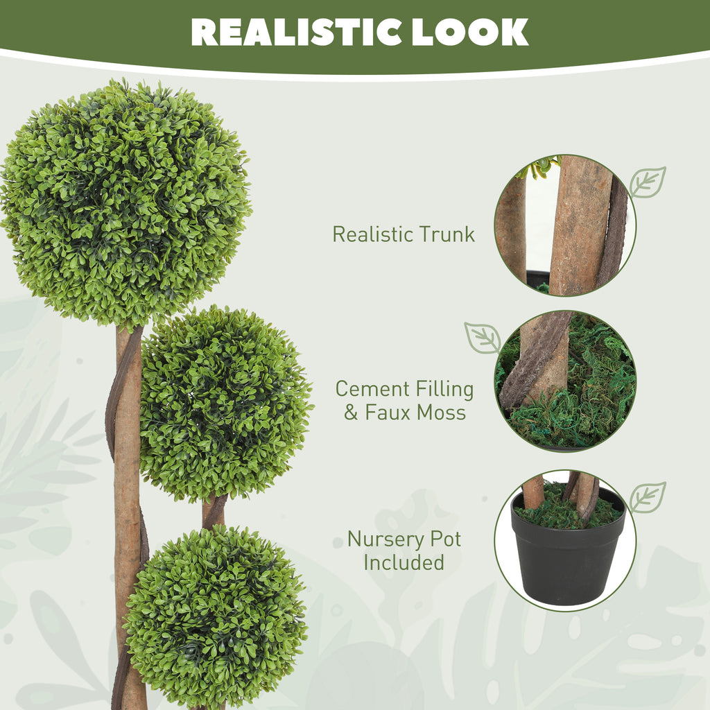 35 Inch 2 Pack Potted Fake Plant, Artificial Boxwood Topiary Trees, Triple Ball Tree for Indoor and Outdoor, Light Green