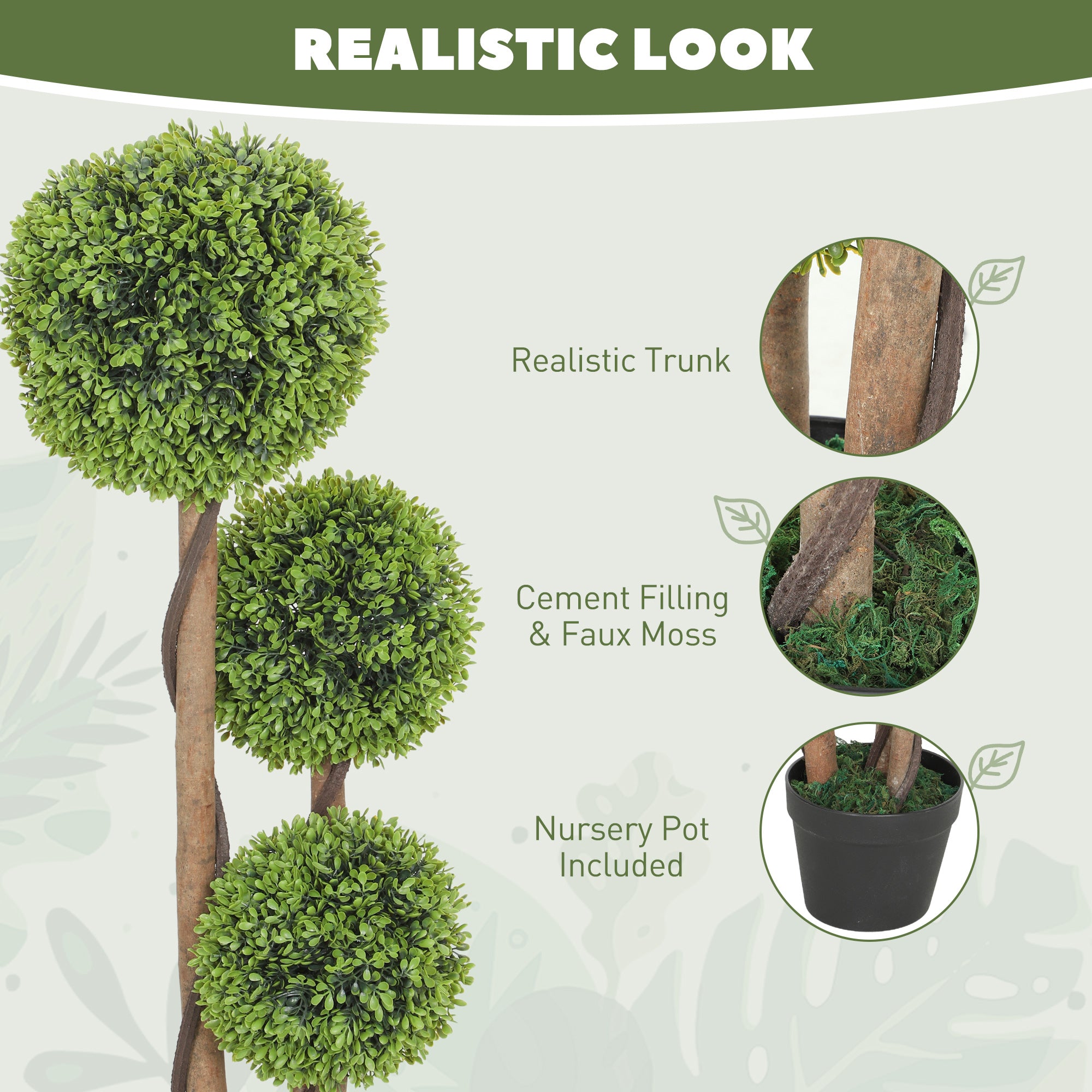 35 Inch 2 Pack Potted Fake Plant, Artificial Boxwood Topiary Trees, Triple Ball Tree for Indoor and Outdoor, Light Green