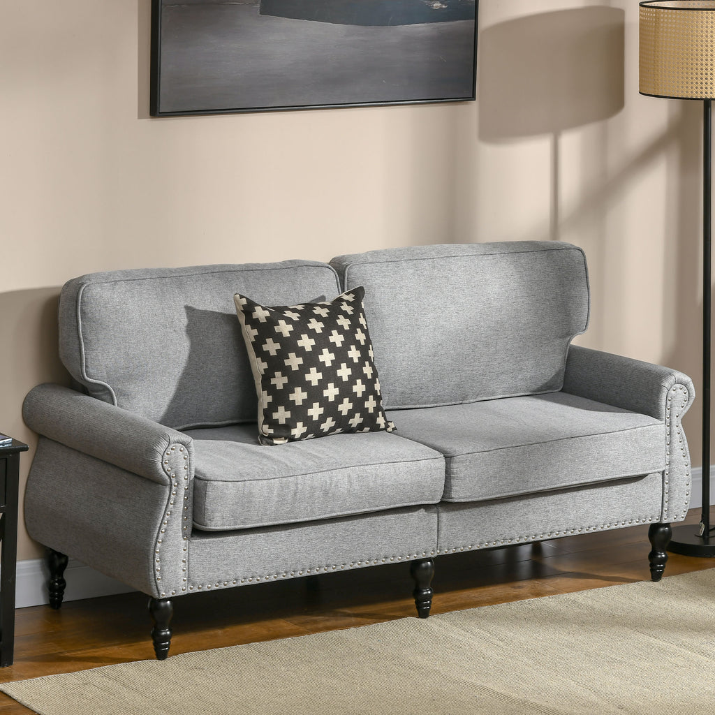 Stylish Midback Double Sofa with Sponge Padding, 2 Seater Sofa Couch, with Rubber Wood Leg, Grey