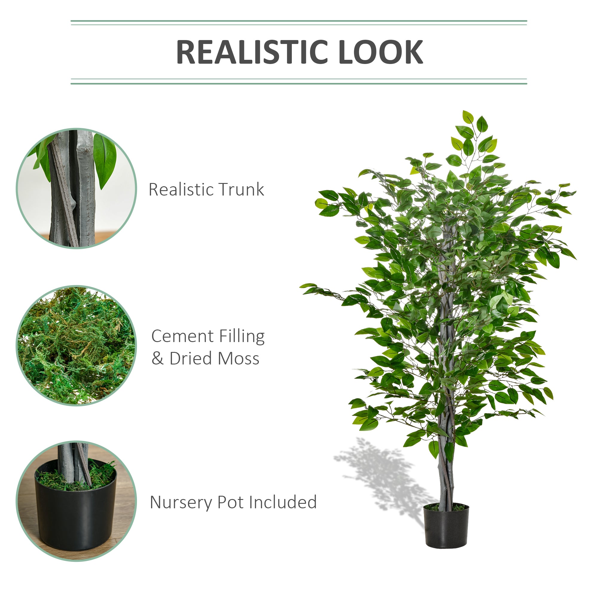 4.5ft Ficus Artificial Plant with Realistic Leaves, Potted Fake Tree for Home Office Indoor Decor, Green