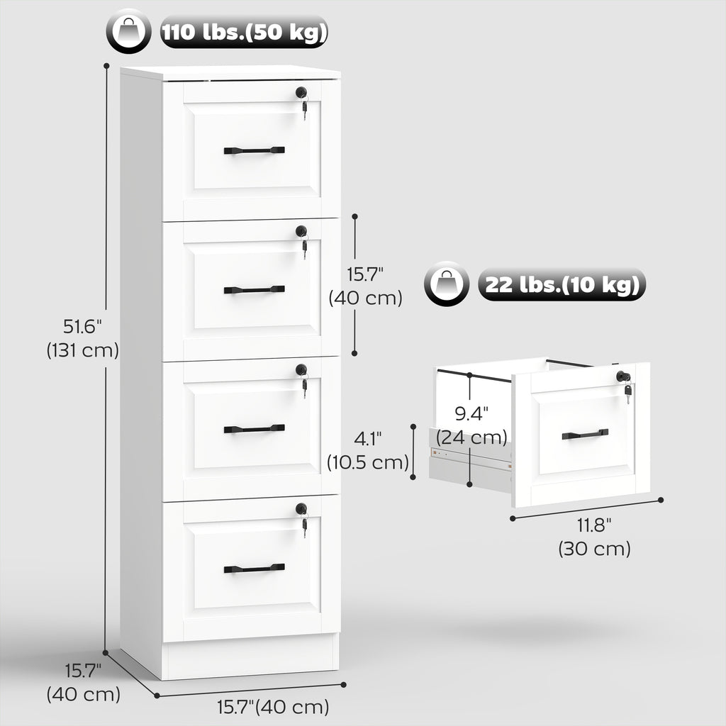 3 Drawer File Cabinet with Lock, Vertical Filing Cabinet with Adjustable Hanging Bars for A4 and Letter Size, Black