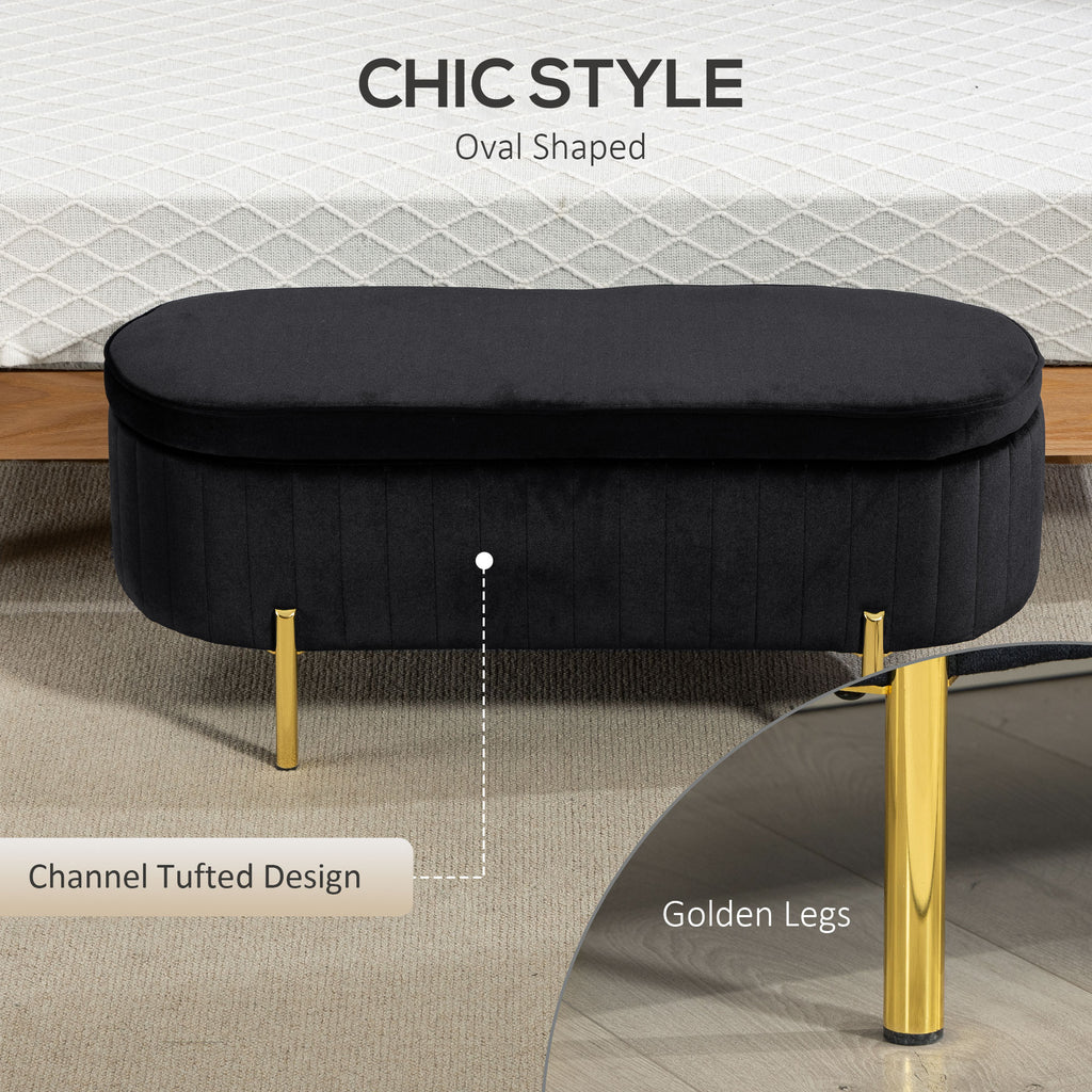 Upholstered Bedroom Bench, Channel Tufted Ottoman Bench with Thick Padding and Metal Legs, Grey
