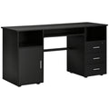 57" Computer Desk with Drawers, Home Office Desk with Keyboard Tray, Open Shelves and Lockable Drawer, Writing Workstation for Study, Black