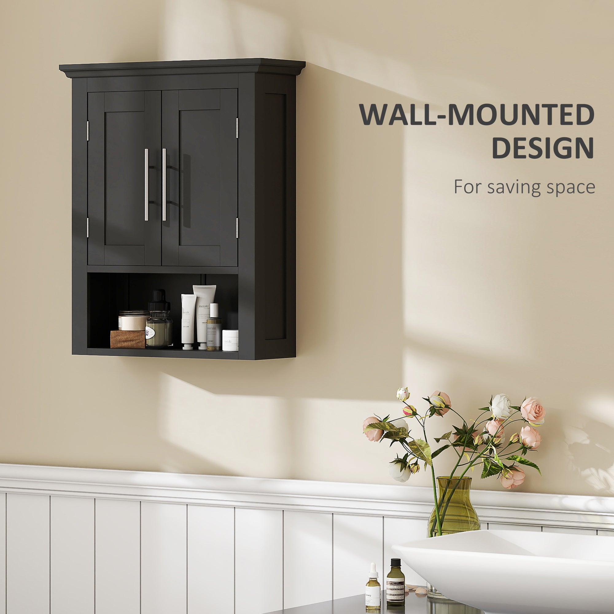 Bathroom Wall Cabinet, Medicine Cabinet, Toilet Storage Cabinet with Shelf for Living Room and Entryway, White