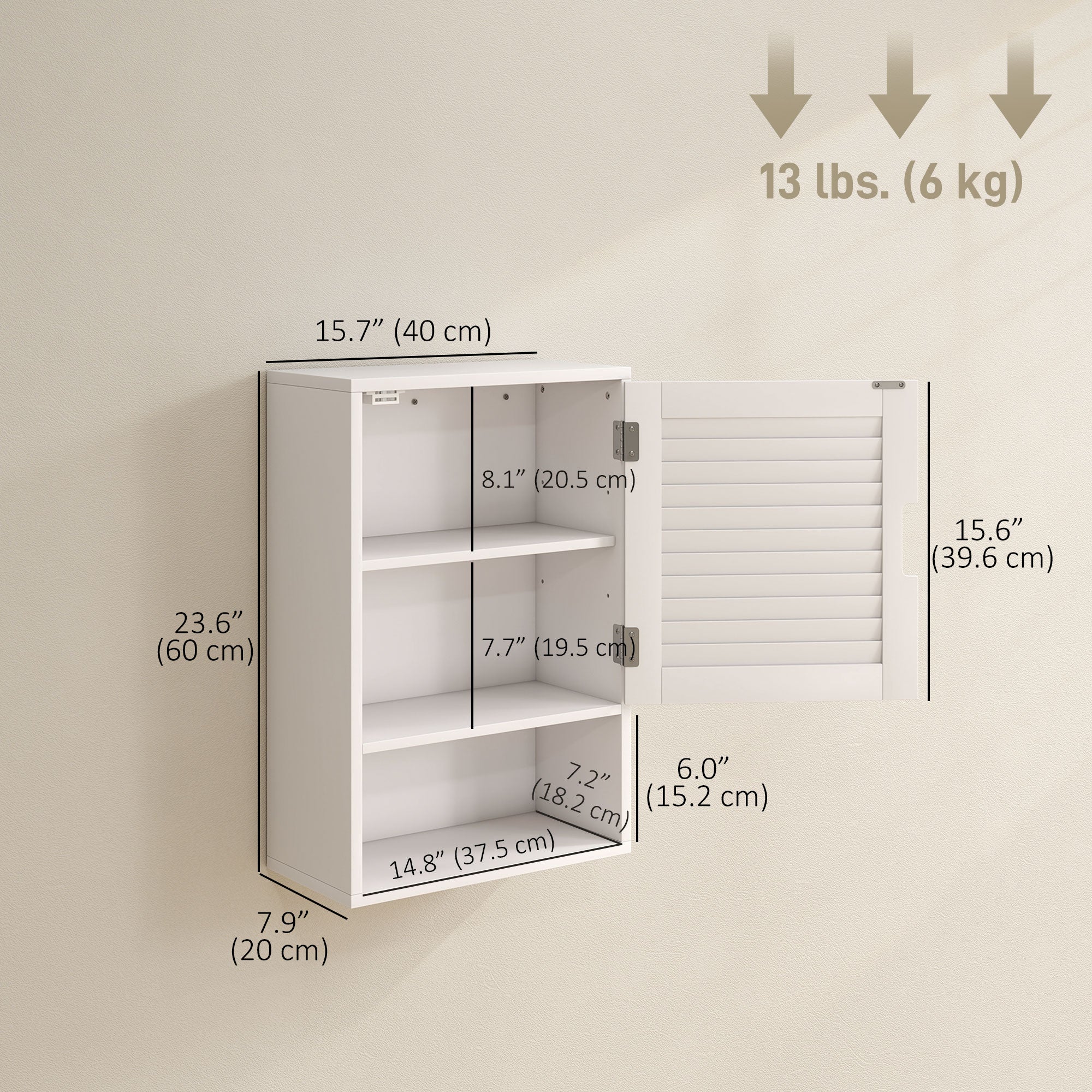 Bathroom Cabinet, Wall Mounted Storage Cabinet with Adjustable Shelves, 40 x 20 x 60 cm, Black