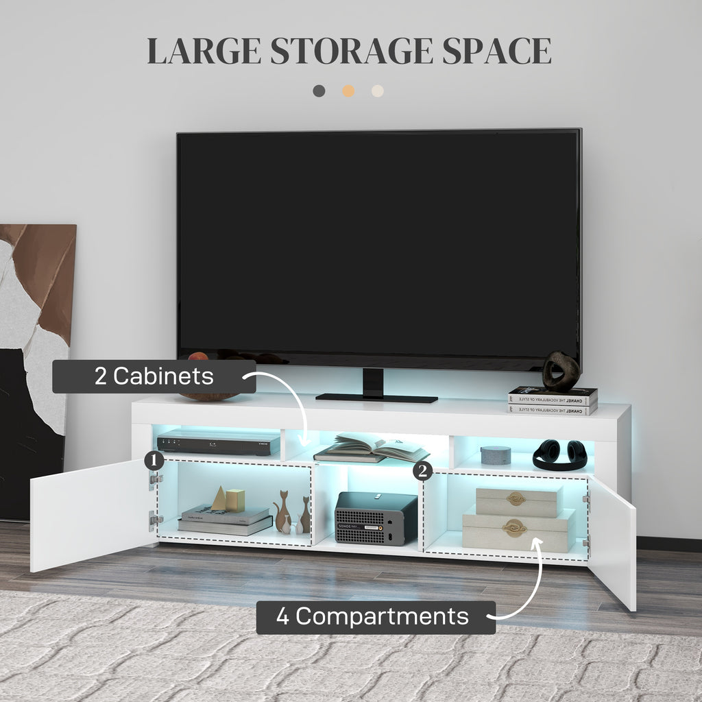 Modern TV Stand with Storage and LED Lights for TVs up to 55", TV Cabinet with Open Compartments, High Gloss White