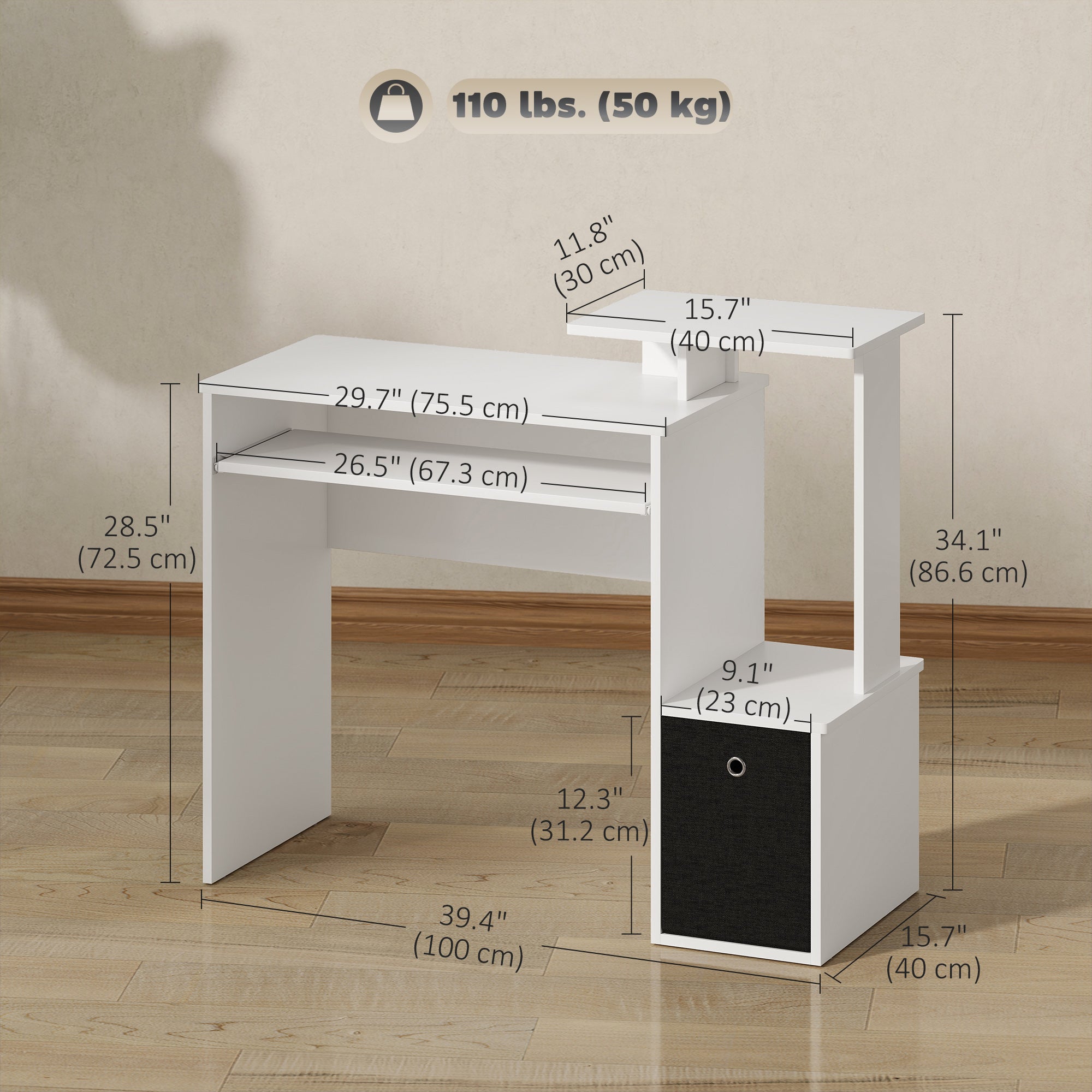 Computer Desk with Sliding Keyboard Tray Storage Drawer Shelf Home Office Workstation Grey