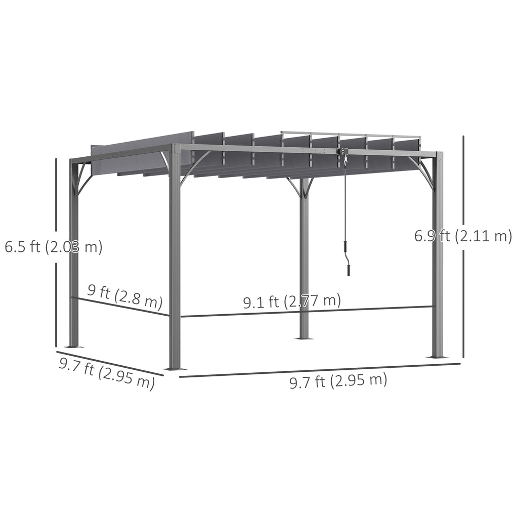 12.8' x 9.7' Outdoor Pergola with Retractable Roof, Aluminium Louvered Pergola Canopy Gazebo for Lawn Garden Patio, Grey