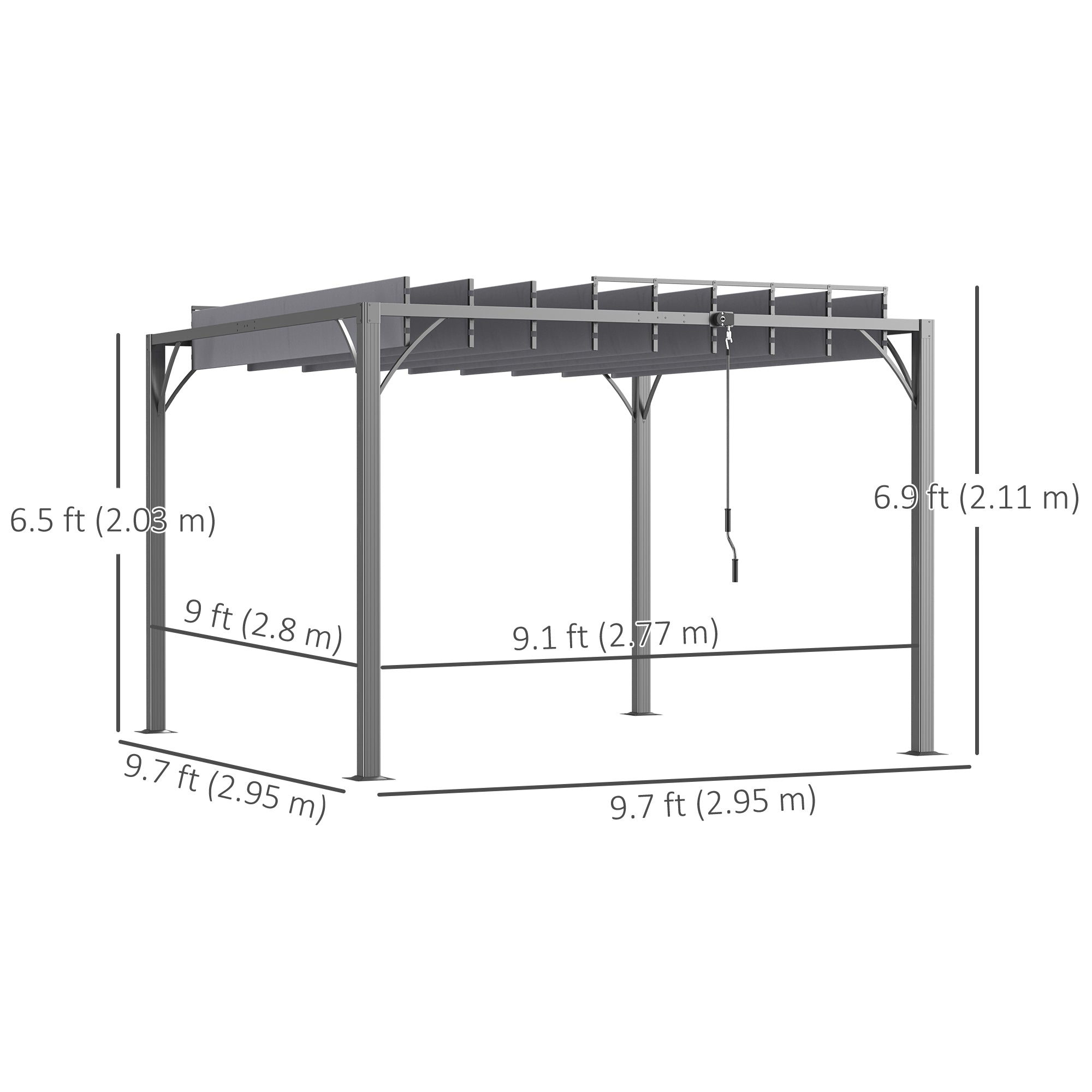 12.8' x 9.7' Outdoor Pergola with Retractable Roof, Aluminium Louvered Pergola Canopy Gazebo for Lawn Garden Patio, Grey
