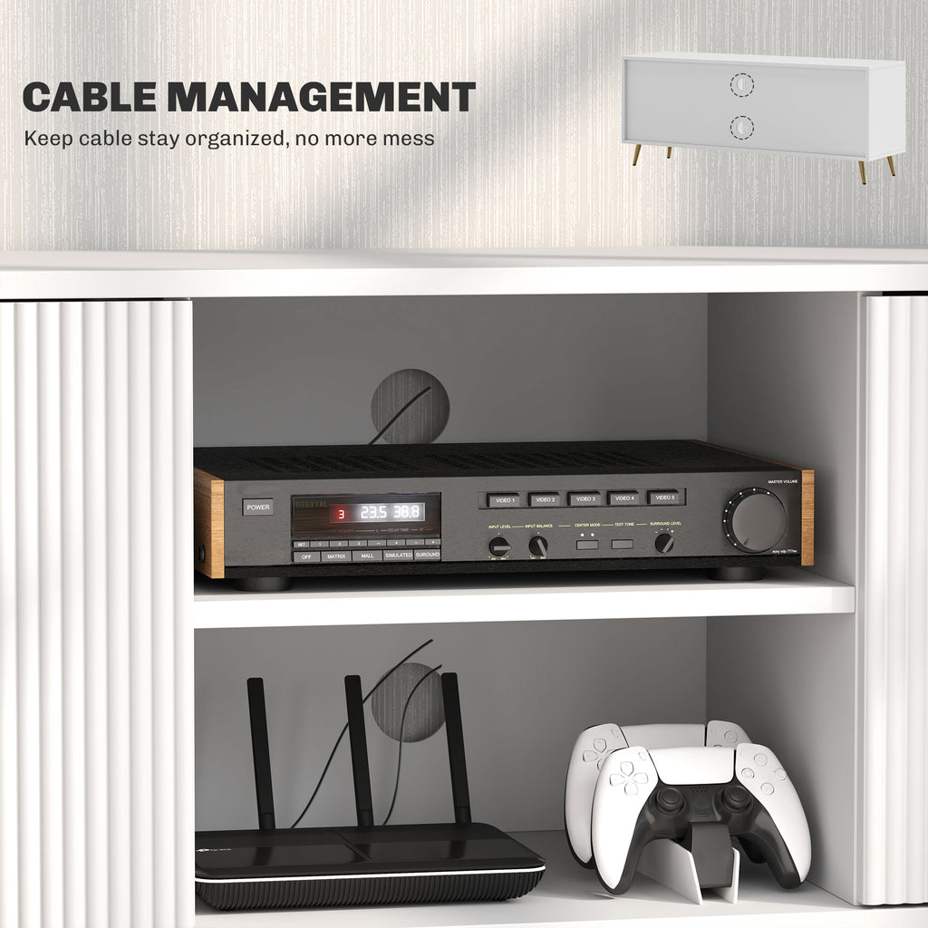 TV Stand with Storage for 55 Inch TV, Modern TV Cabinet with 2 Open Shelves and 2 Cabinets for Living Room, White