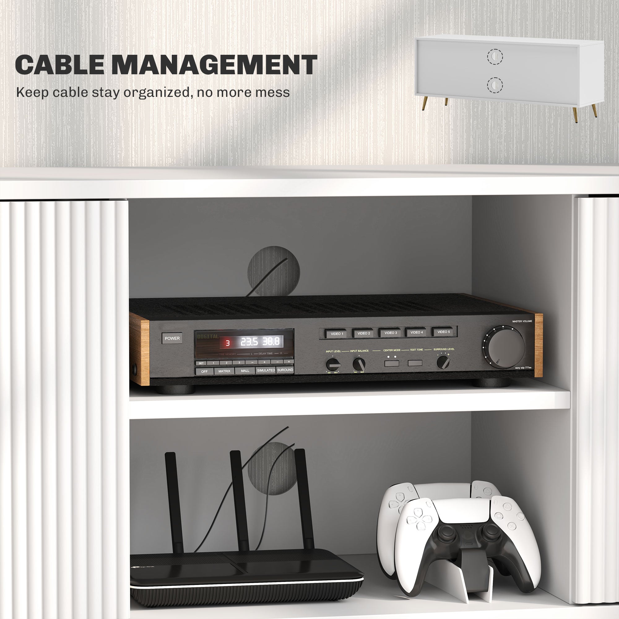 TV Stand with Storage for 55 Inch TV, Modern TV Cabinet with 2 Open Shelves and 2 Cabinets for Living Room, White
