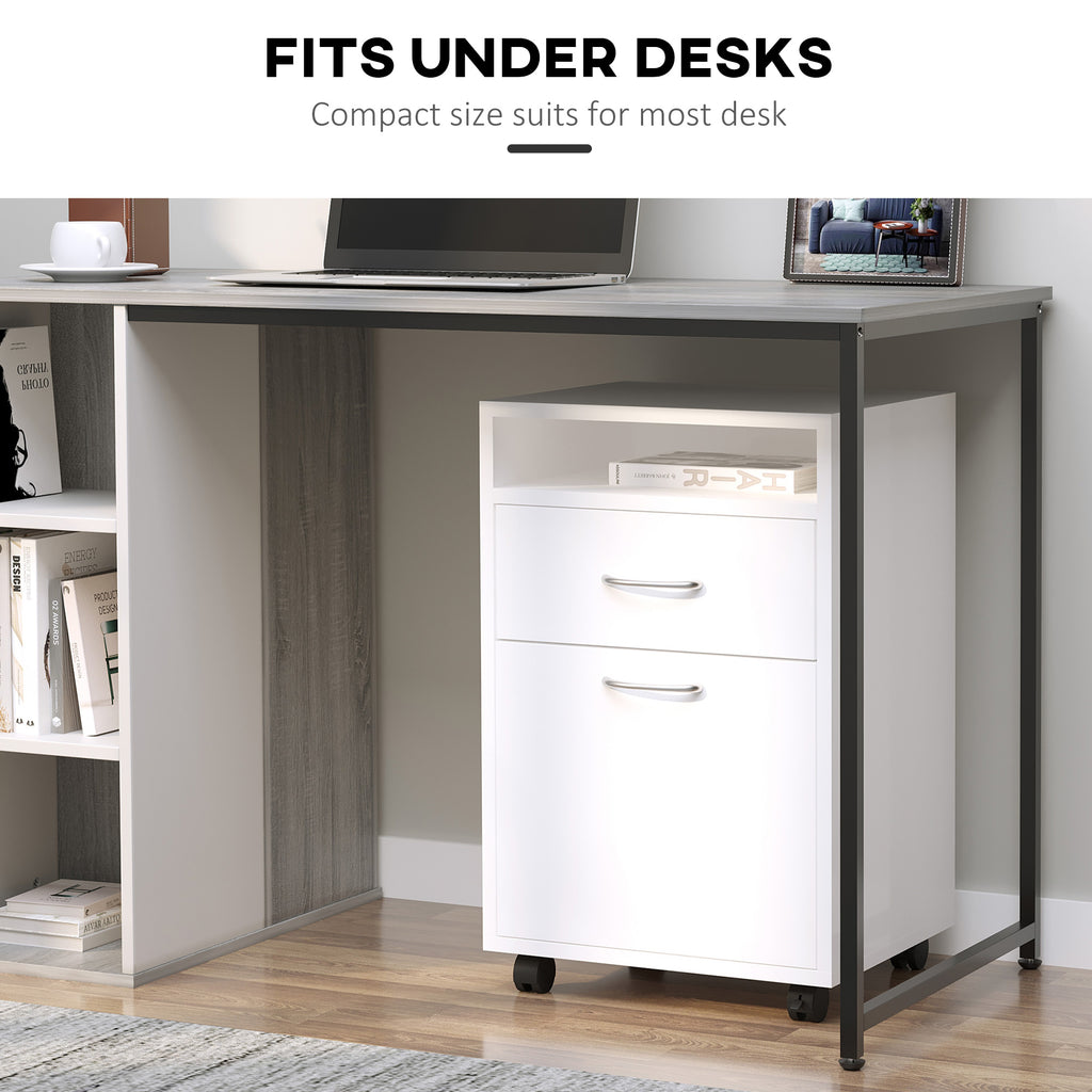 24" Small Filing Cabinet with Open Compartment, Drawer and Wheels, Home Office Storage Cabinet, Black