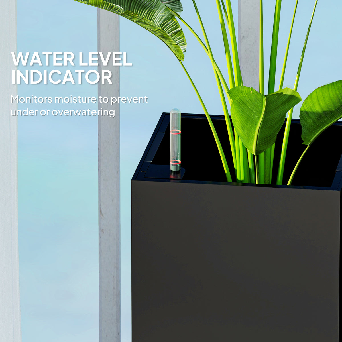 2 Pack Planter Box, 26 Inch Plastic Flower Pots with Water Level Indicator, Drainage Hole and Drain Plug, Black
