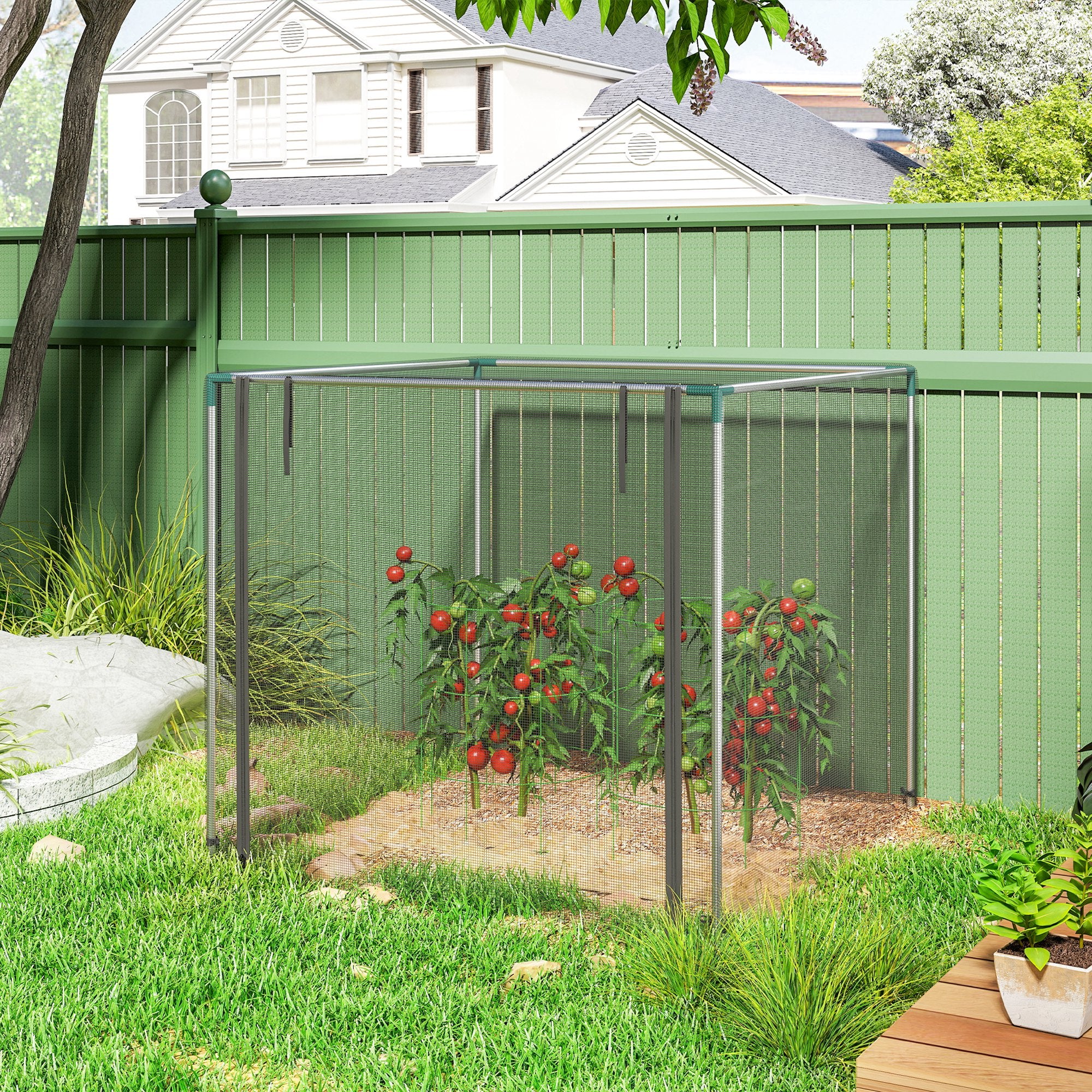 Galvanized Steel Crop Cage, Plant Protection Tent with Zippered Door, 4' x 4', Green