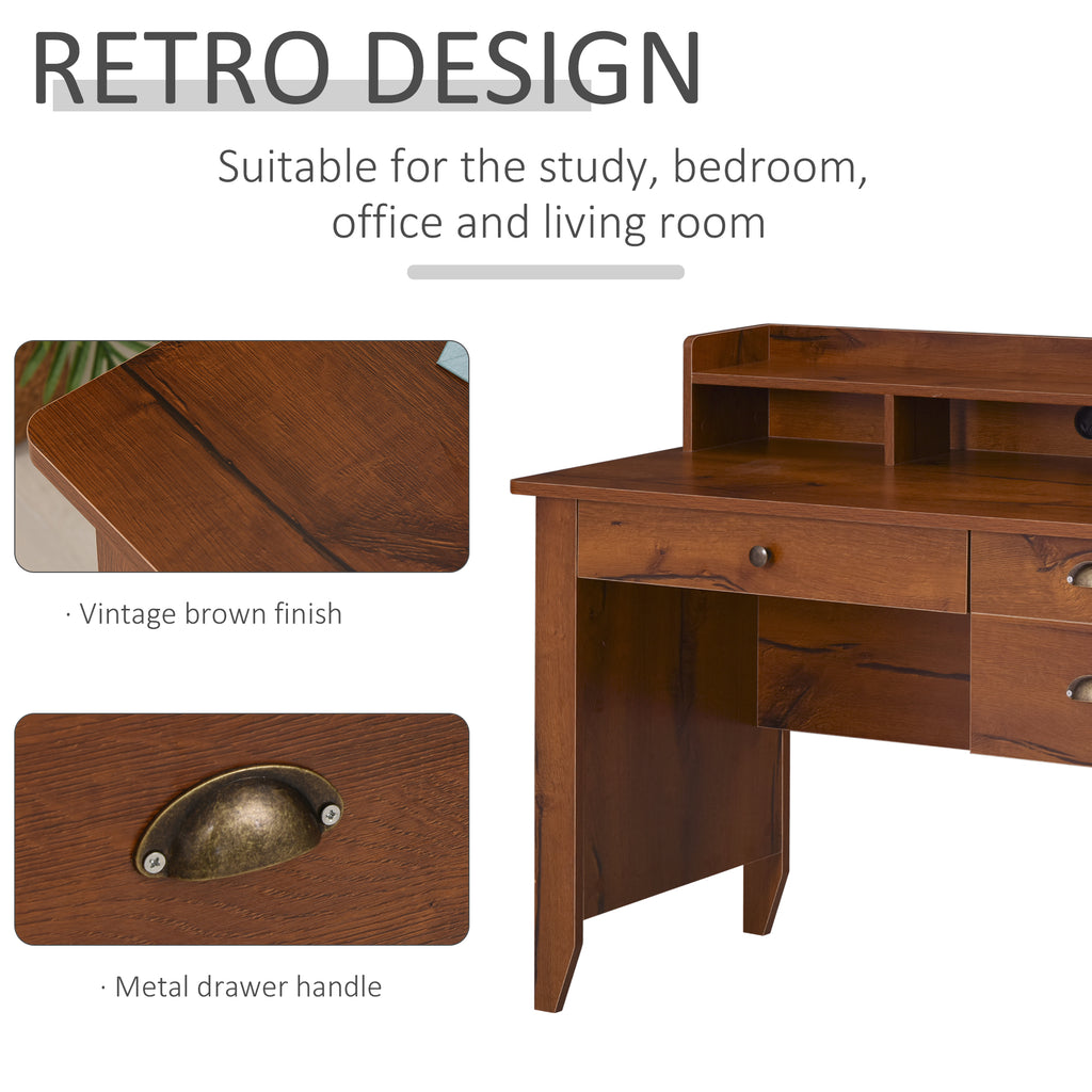 Study Table with Storage Hutch, Drawers, Shelf, Home Office Writing Table Study Workstation with Cable Management, Brown