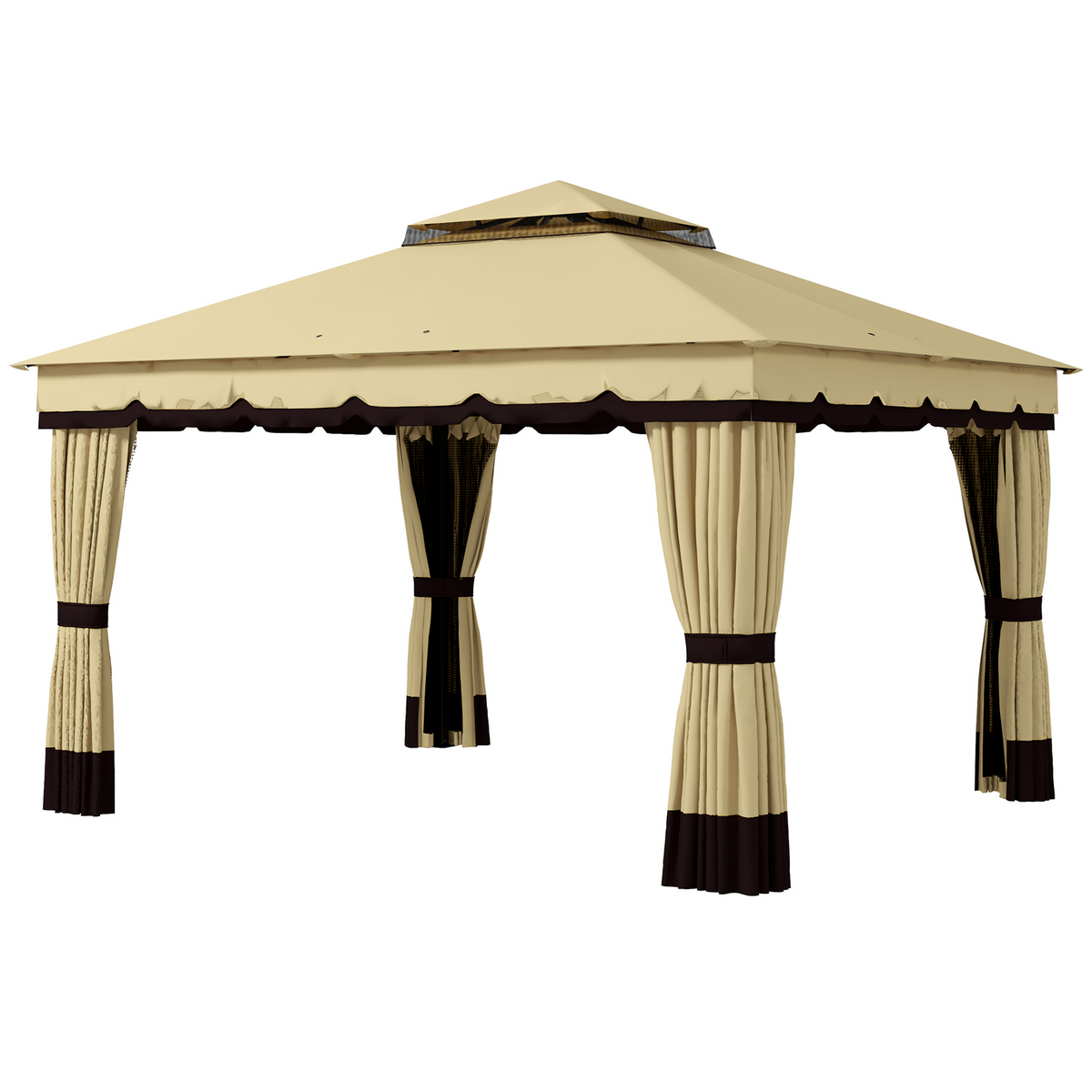 10' x 12' Double Roof Patio Gazebo Canopy, Outdoor Gazebo Shelter with Netting & Curtains, for Garden, Lawn and Deck