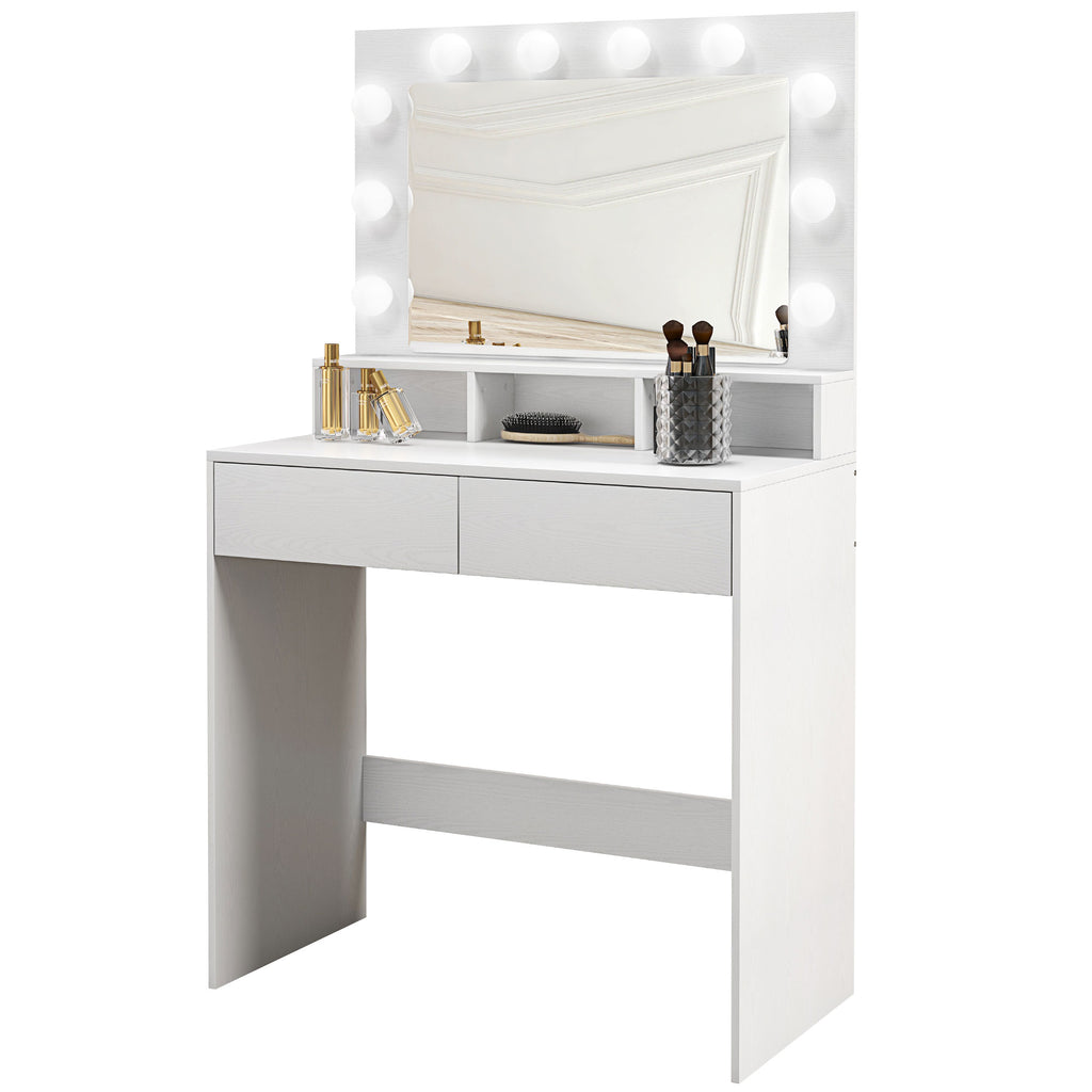 Vanity Table, Makeup Dressing Table with LED Lighting Mirror, Drawers, for Bedroom, Black