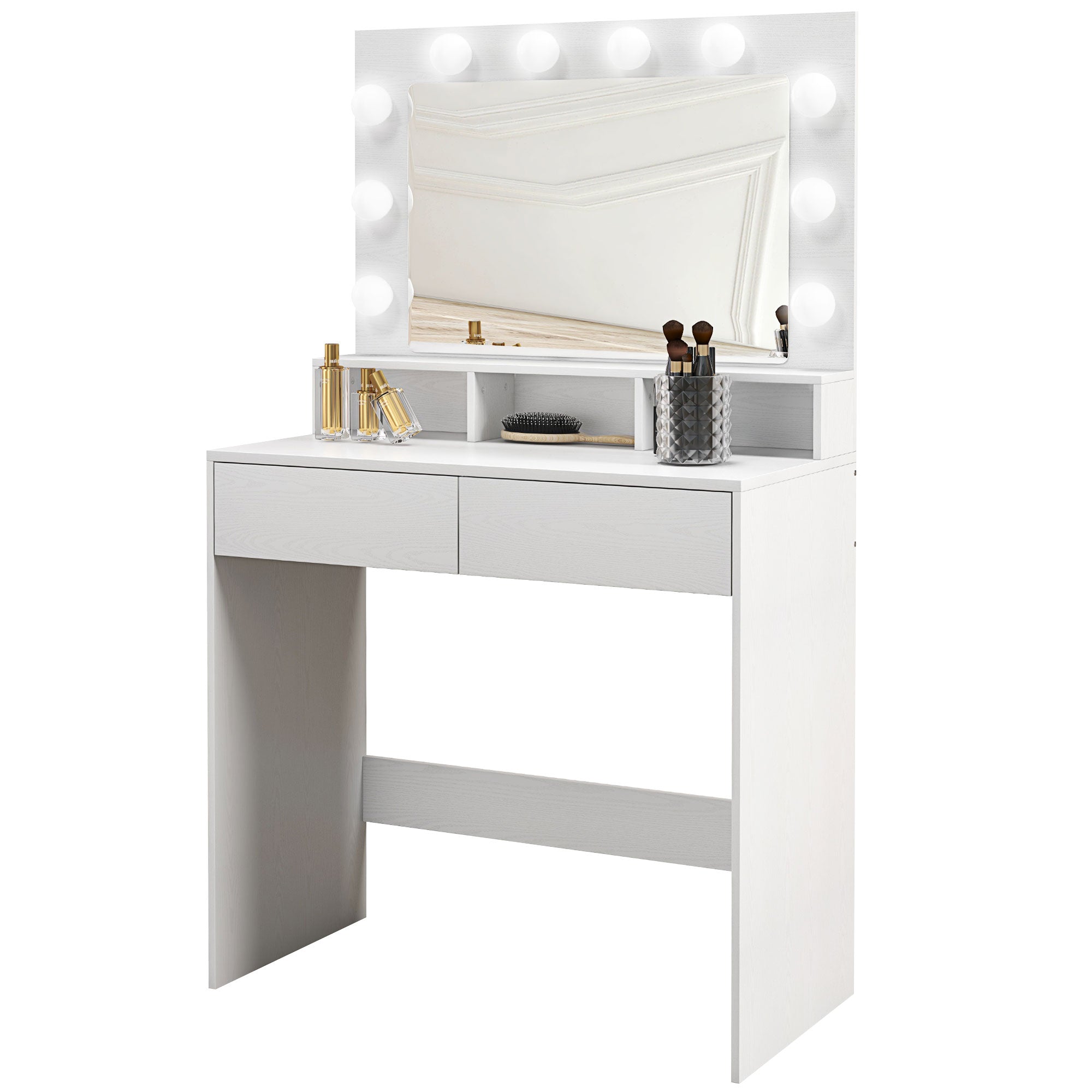 Vanity Table, Makeup Dressing Table with LED Lighting Mirror, Drawers, for Bedroom, Black