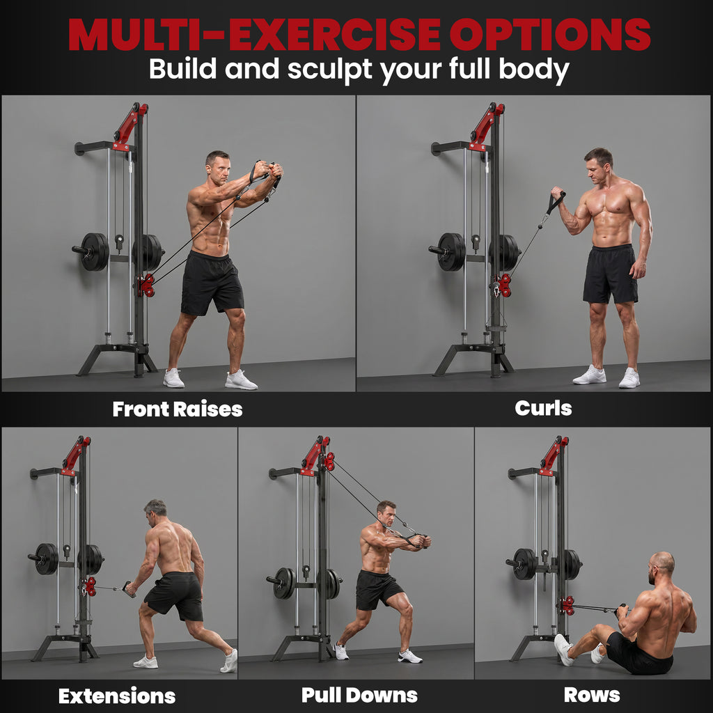 Soozier Wall Mount Cable Station, 16 Positions Adjustable Pulley Machine, Cable Crossover Machine with Handle Bar