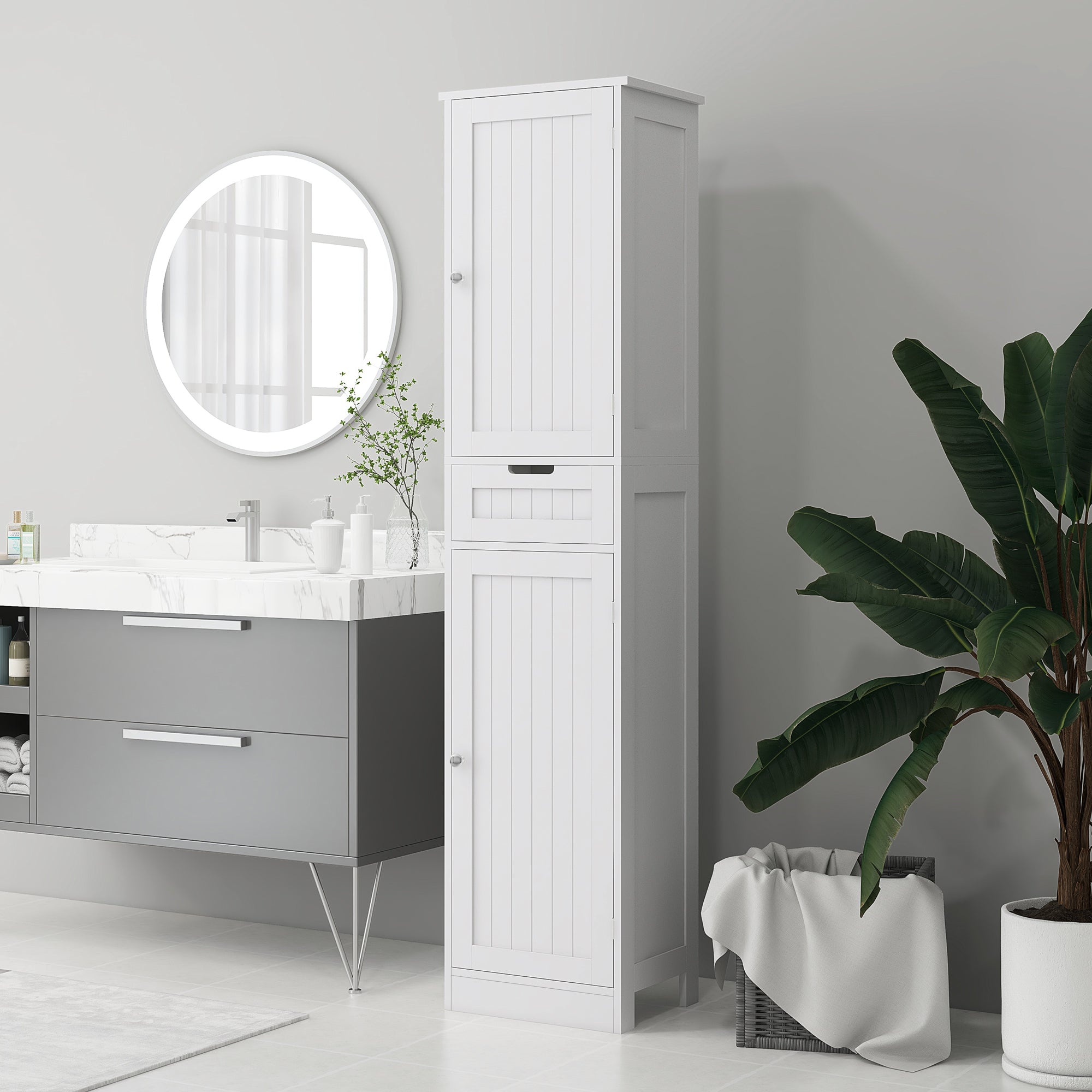Freestanding Bathroom Cabinet with Drawer and 2 Doors, Tall Bathroom Cupboard for Kitchen, Study, Living Room