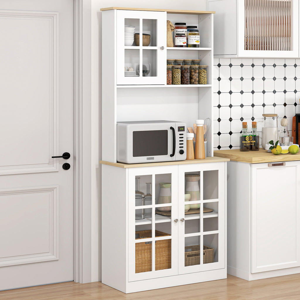 Kitchen Buffet with Hutch, Storage Pantry with 3 Cabinets, 2 Open Shelves and Large Countertop, Black