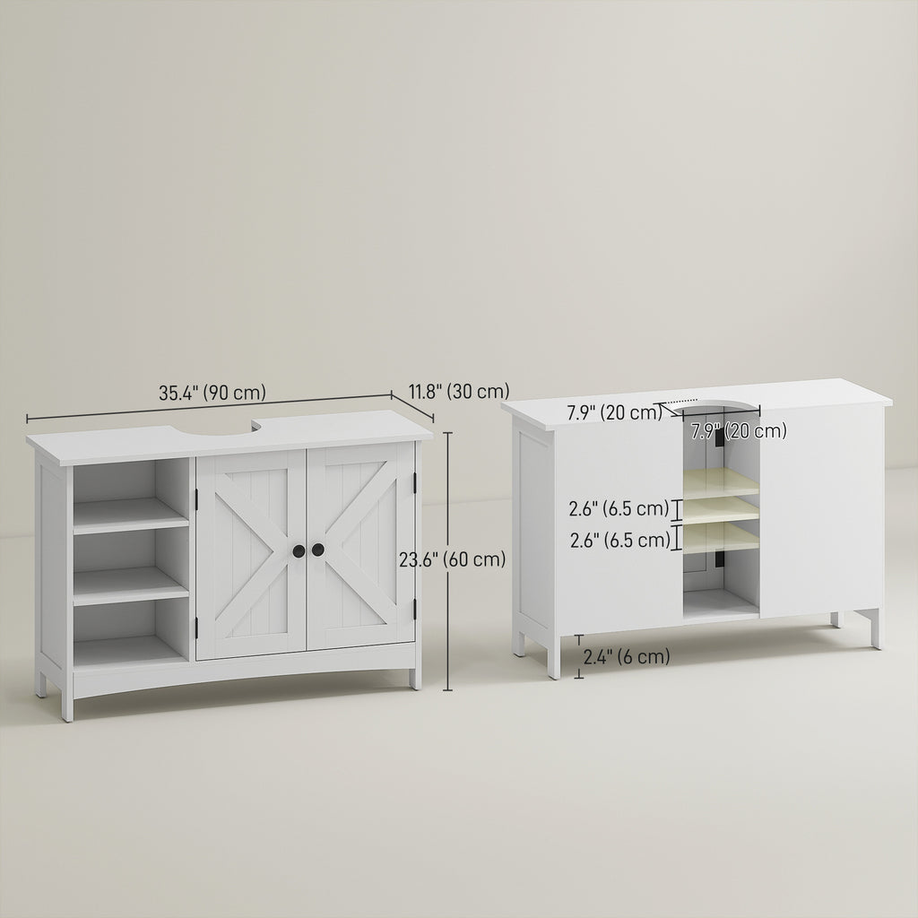 Bathroom Vanity Cabinet, Under Sink Storage Cabinet with Double Doors, Open and Adjustable Shelves, White
